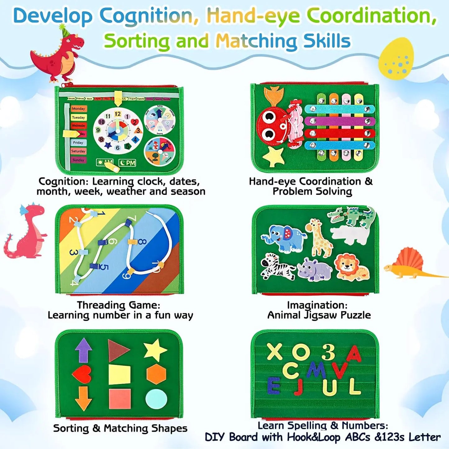 Toddler Busy Board Montessori Toys, Sensory Board Educational Activities for Learning Fine Motor Skills, Gifts for Girls Boys