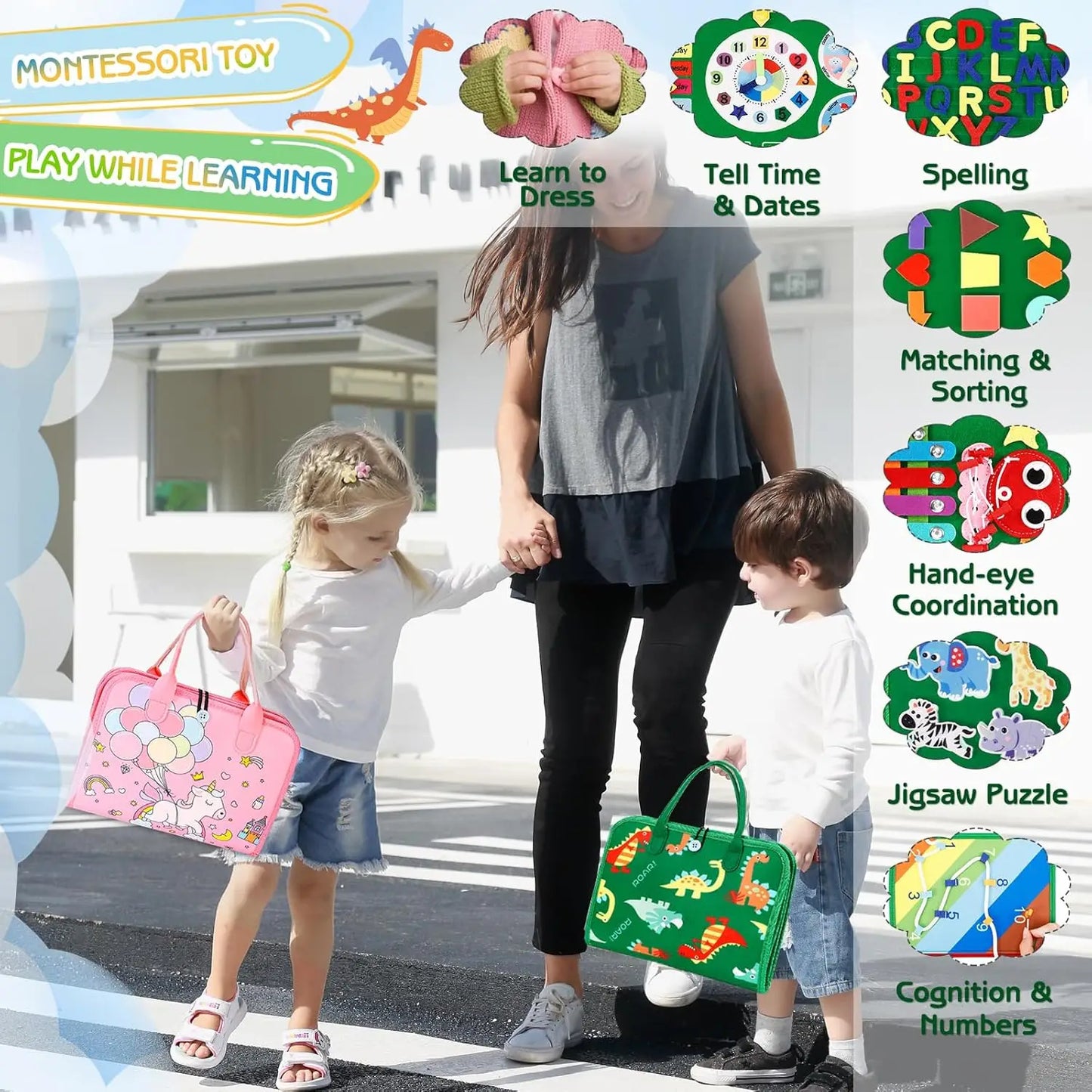 Toddler Busy Board Montessori Toys, Sensory Board Educational Activities for Learning Fine Motor Skills, Gifts for Girls Boys