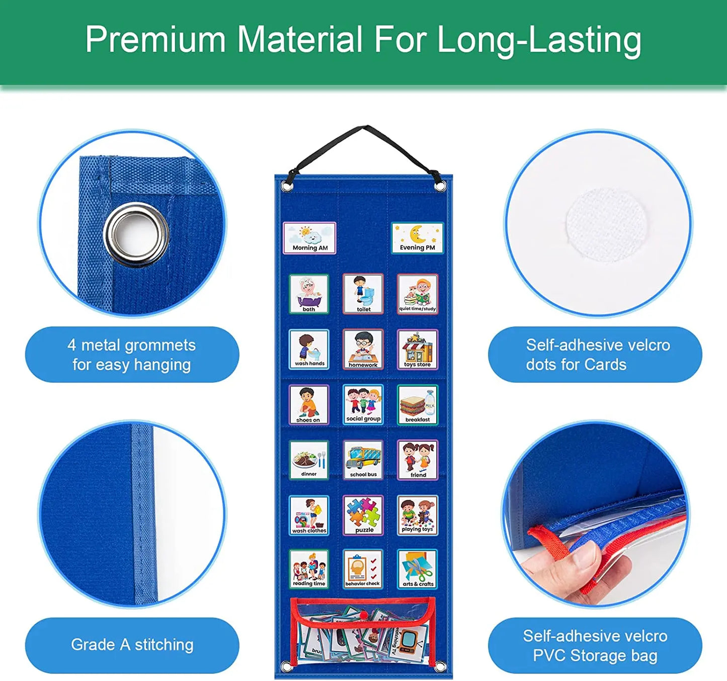 Visual Schedule for Kids Daily Routine Chart with 70 Cards Calendar Pocket