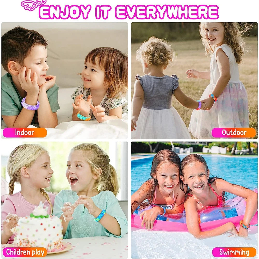 Collage of children playing indoors, outdoors, and swimming with text 'Enjoy it Everywhere'.