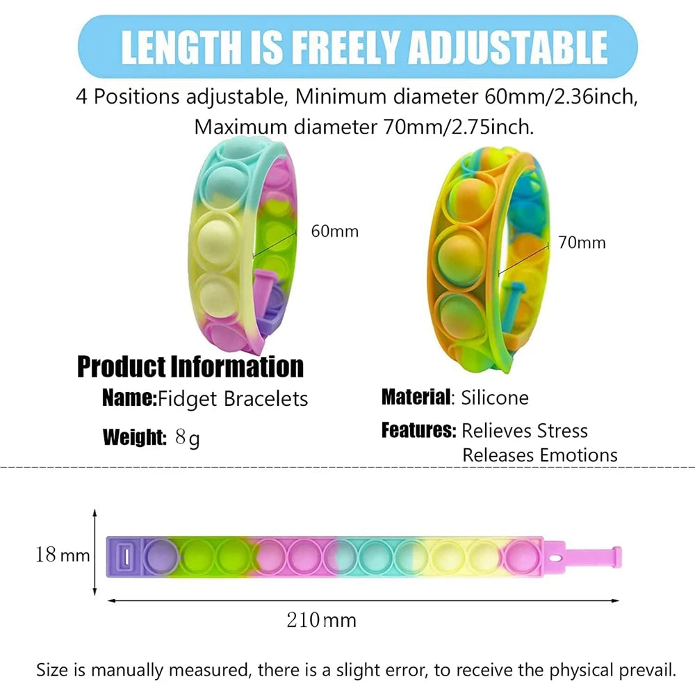 12PCS Pop-It Fidget Bracelets – Sensory Bubble Push Bracelets for Kids
