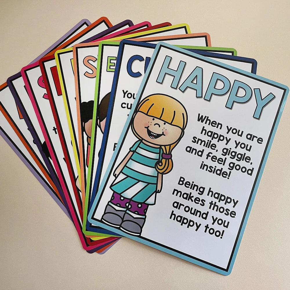 10Pcs Emotional Processing Posters Feelings Chart for Kids Wall Decro Chart Growth Mindset Teacher Teaching Aids Montessori