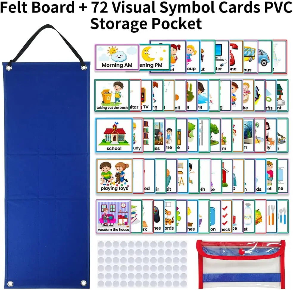 Visual Schedule for Kids Daily Routine Chart with 70 Cards Calendar Pocket