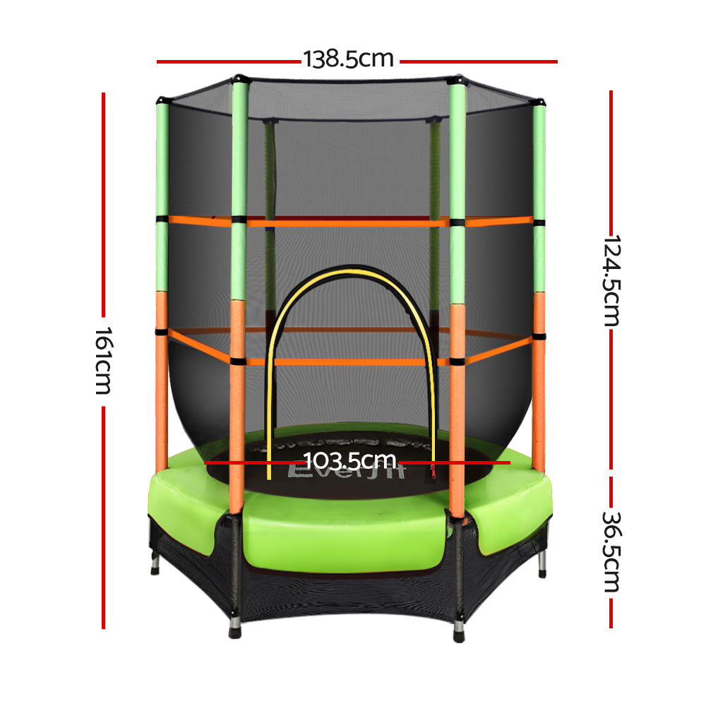 Green- Everfit 4.5FT Trampoline for Kids Trampoline w/ Enclosure Safety Net Rebounder Gift