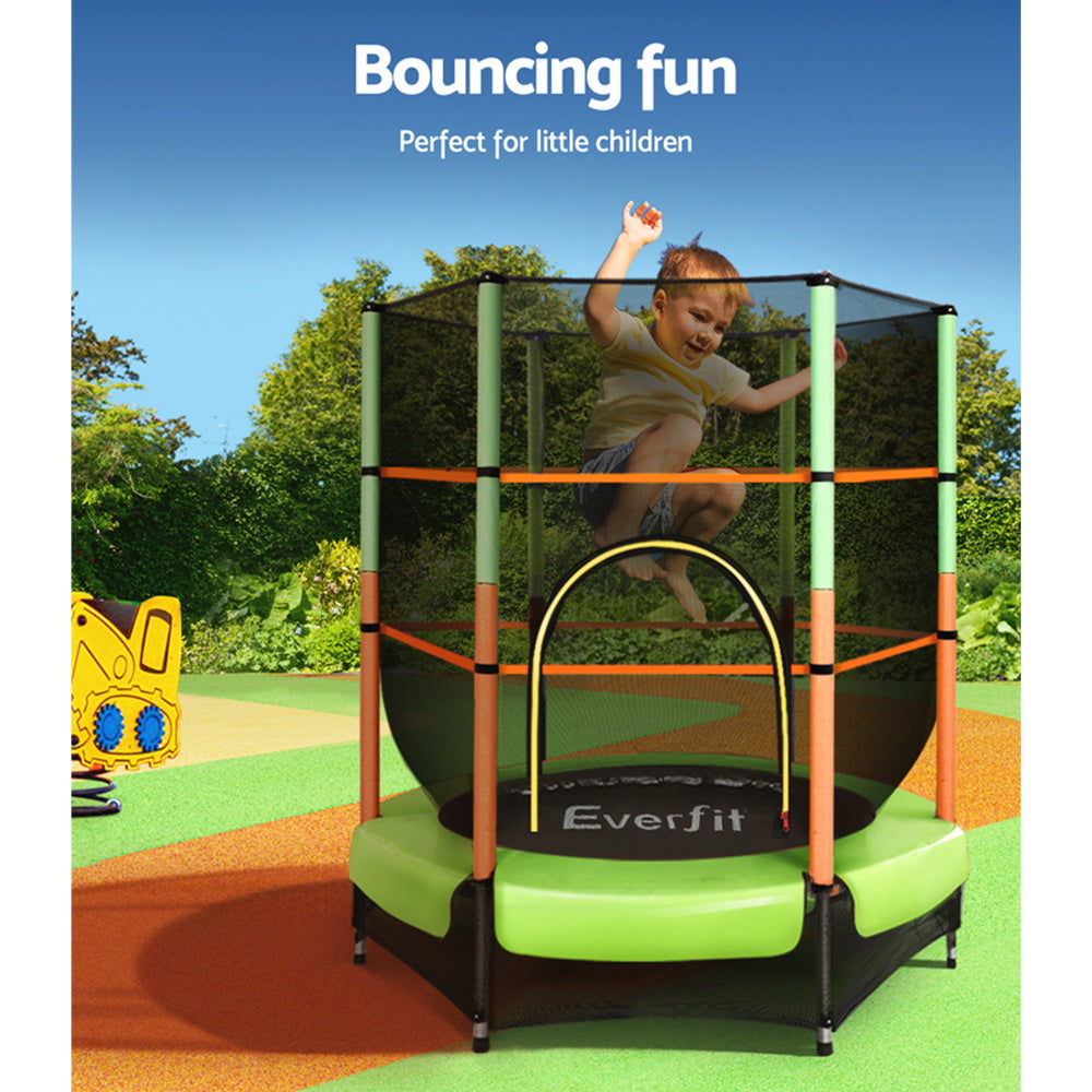 Green- Everfit 4.5FT Trampoline for Kids Trampoline w/ Enclosure Safety Net Rebounder Gift