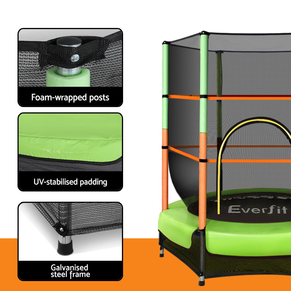 Green- Everfit 4.5FT Trampoline for Kids Trampoline w/ Enclosure Safety Net Rebounder Gift