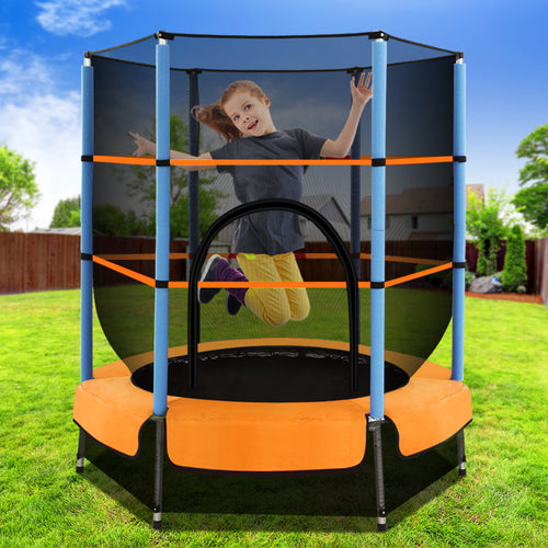 Orange- Everfit 4.5FT Trampoline for Kids Trampoline w/ Enclosure Safety Net Rebounder Gift