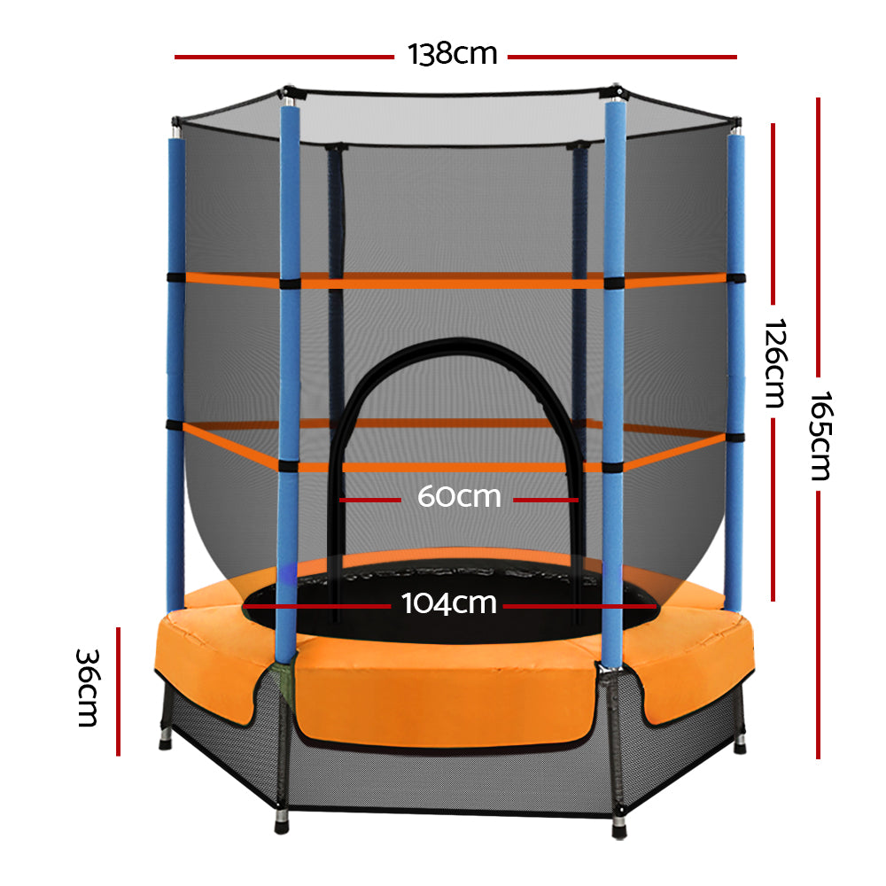 Orange- Everfit 4.5FT Trampoline for Kids Trampoline w/ Enclosure Safety Net Rebounder Gift