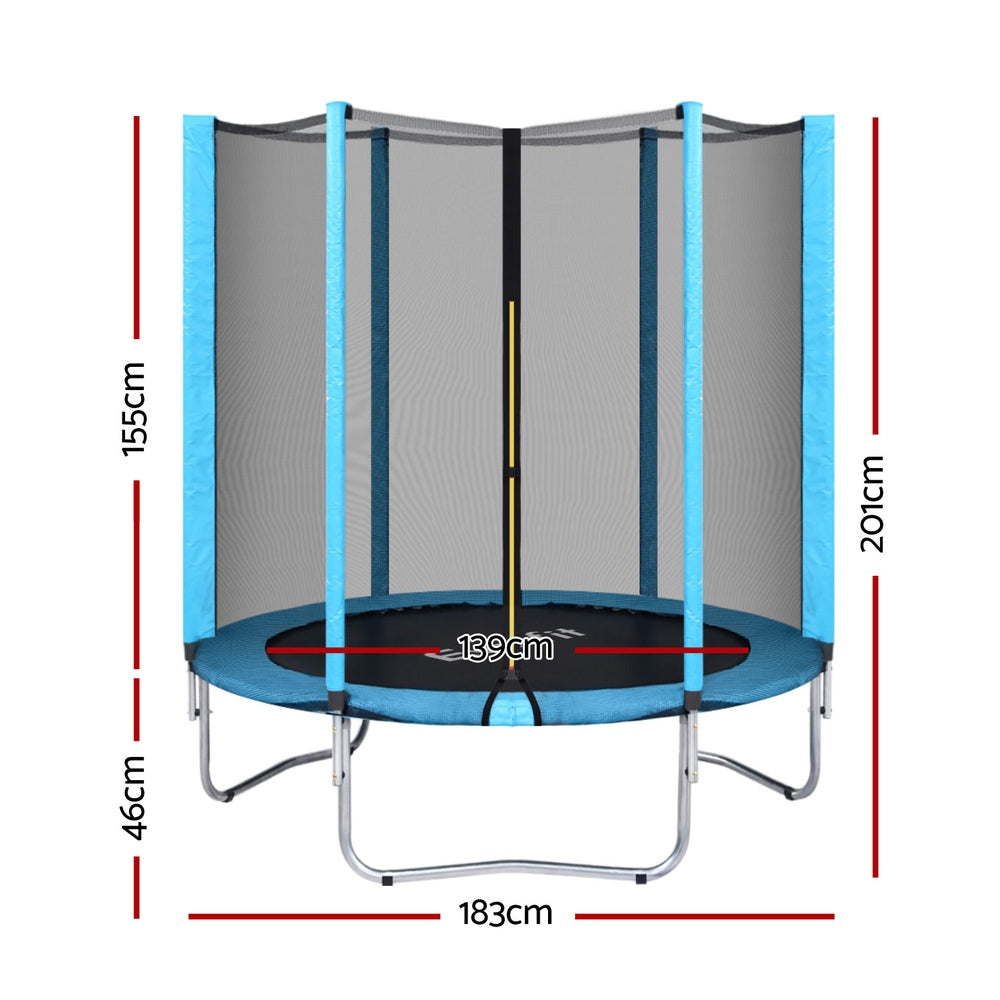 Blue- Everfit Trampoline 6FT Kids Trampolines Safety Net Pad Round