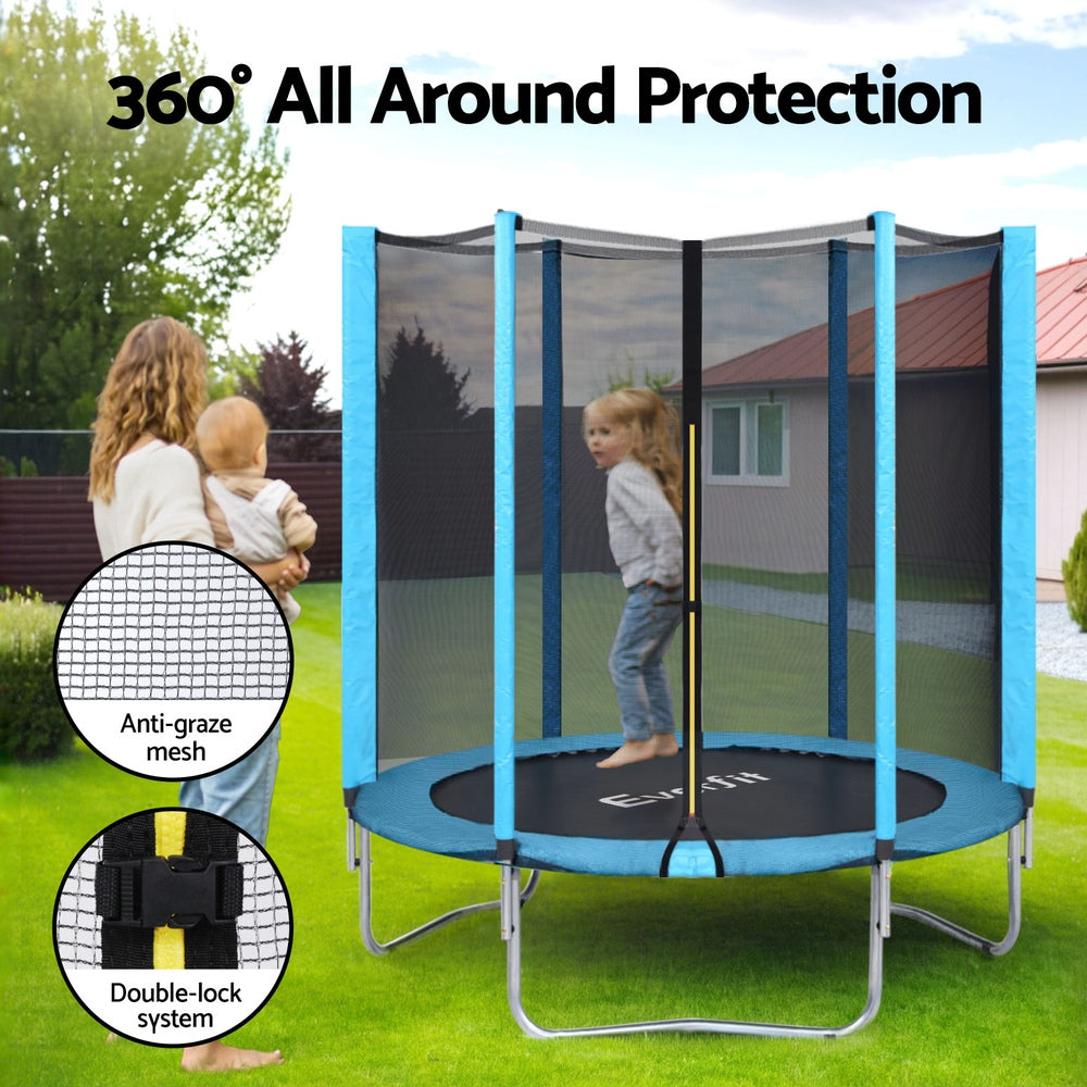 Blue- Everfit Trampoline 6FT Kids Trampolines Safety Net Pad Round