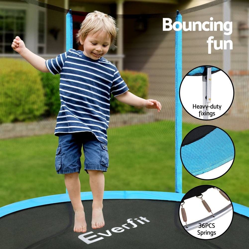 Blue- Everfit Trampoline 6FT Kids Trampolines Safety Net Pad Round