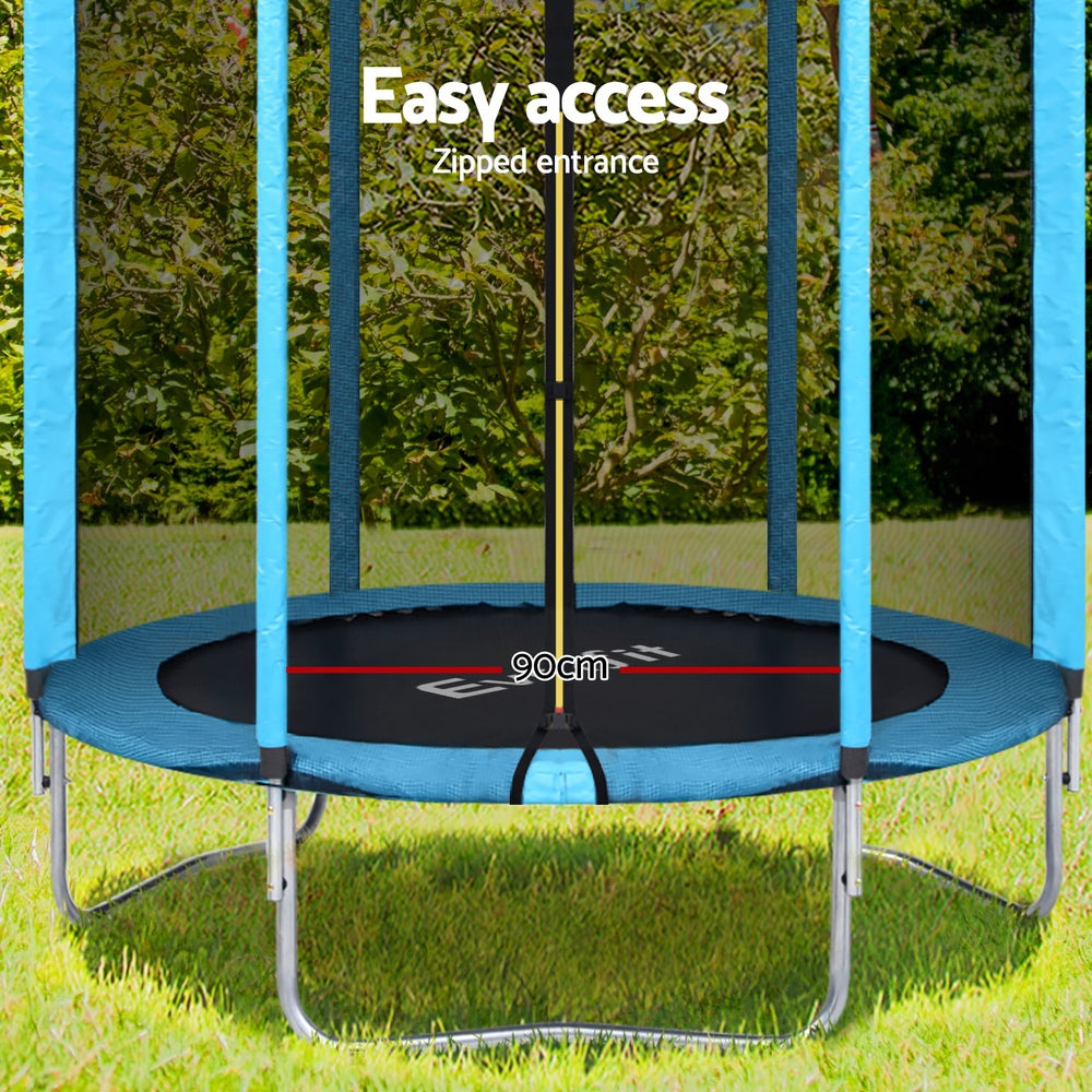 Blue- Everfit Trampoline 6FT Kids Trampolines Safety Net Pad Round