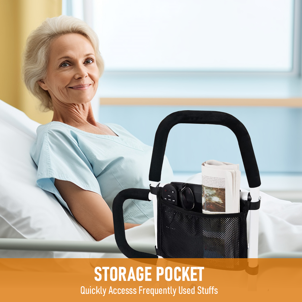 Bed Rail Safety Assist Rail for Adults with Storage Pocket &Fixing Strap