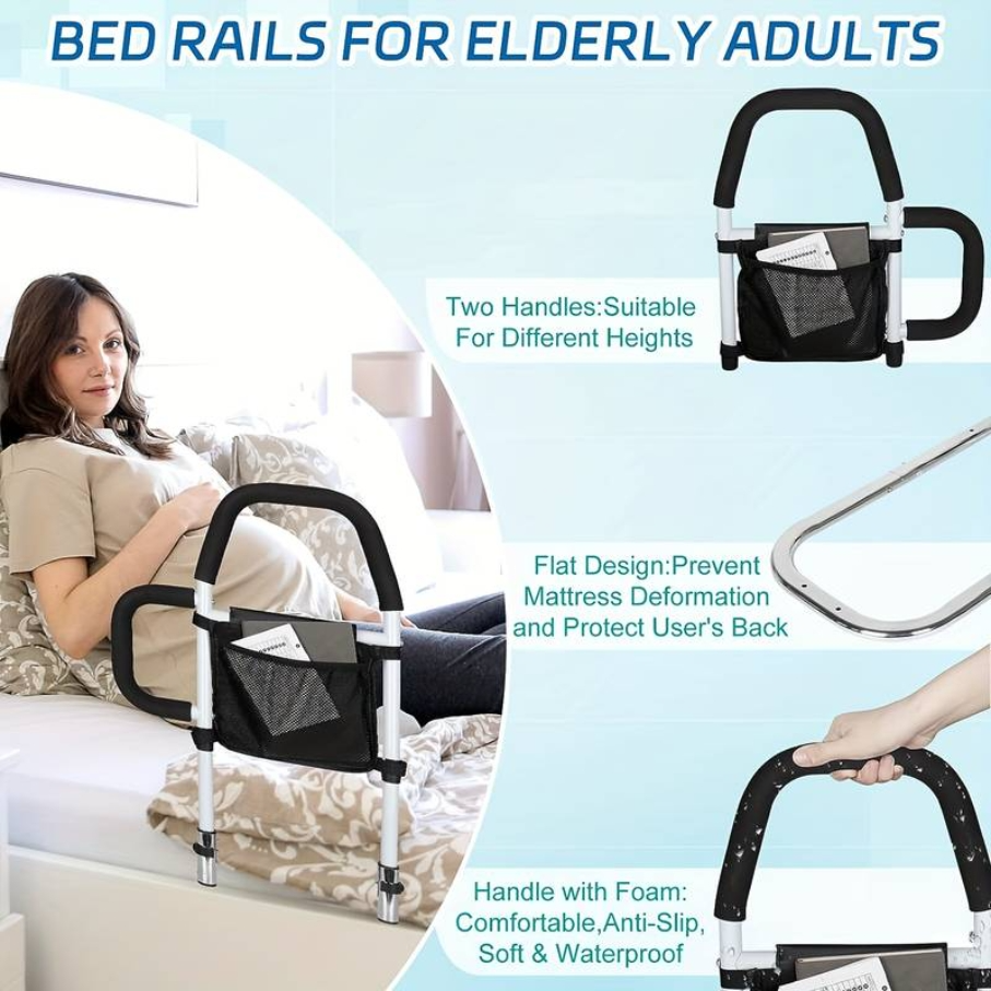 Bed Rail Safety Assist Rail for Adults with Storage Pocket &Fixing Strap