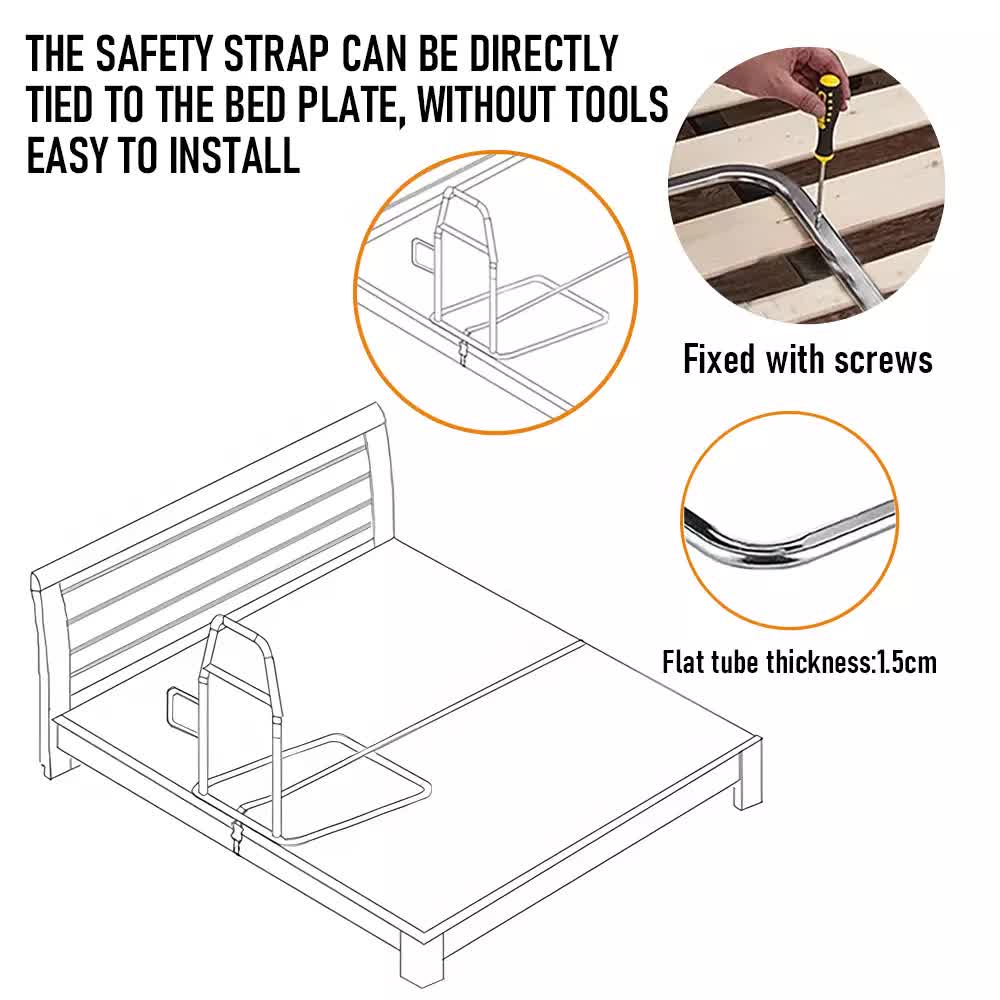 Bed Rail Safety Assist Rail for Adults with Storage Pocket &Fixing Strap
