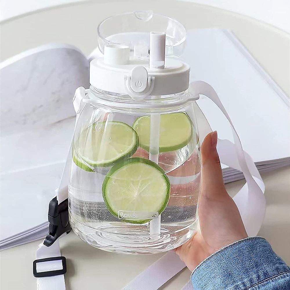 White- Clear Large Water Bottle Water Jug with Adjustable Shoulder Strap