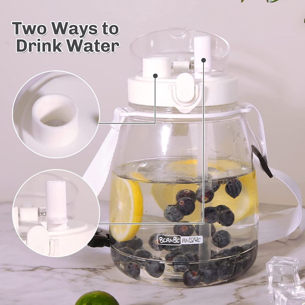 White- Clear Large Water Bottle Water Jug with Adjustable Shoulder Strap