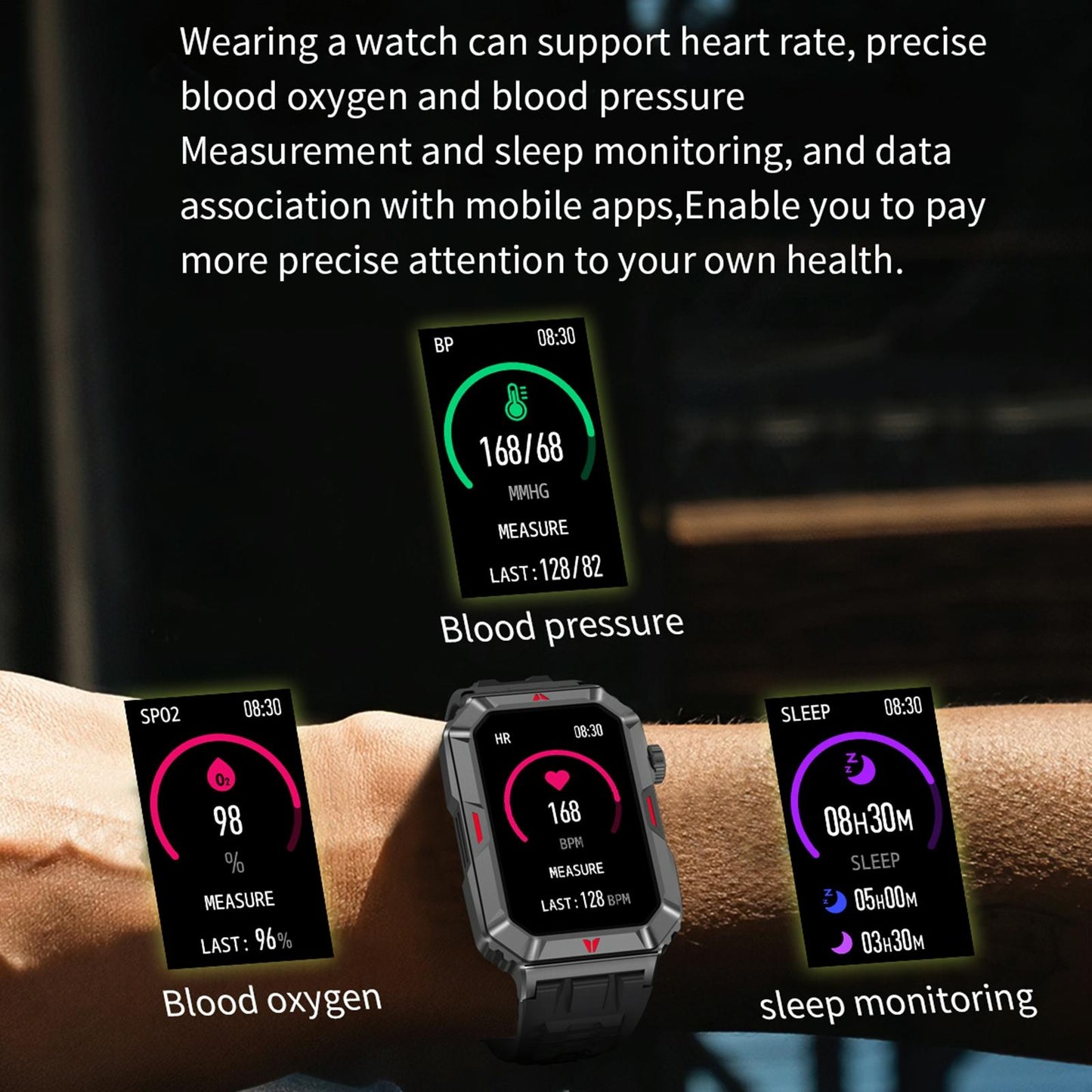 Smart Bracelet With Sleep Detection And Silicone Strap - Camo Black