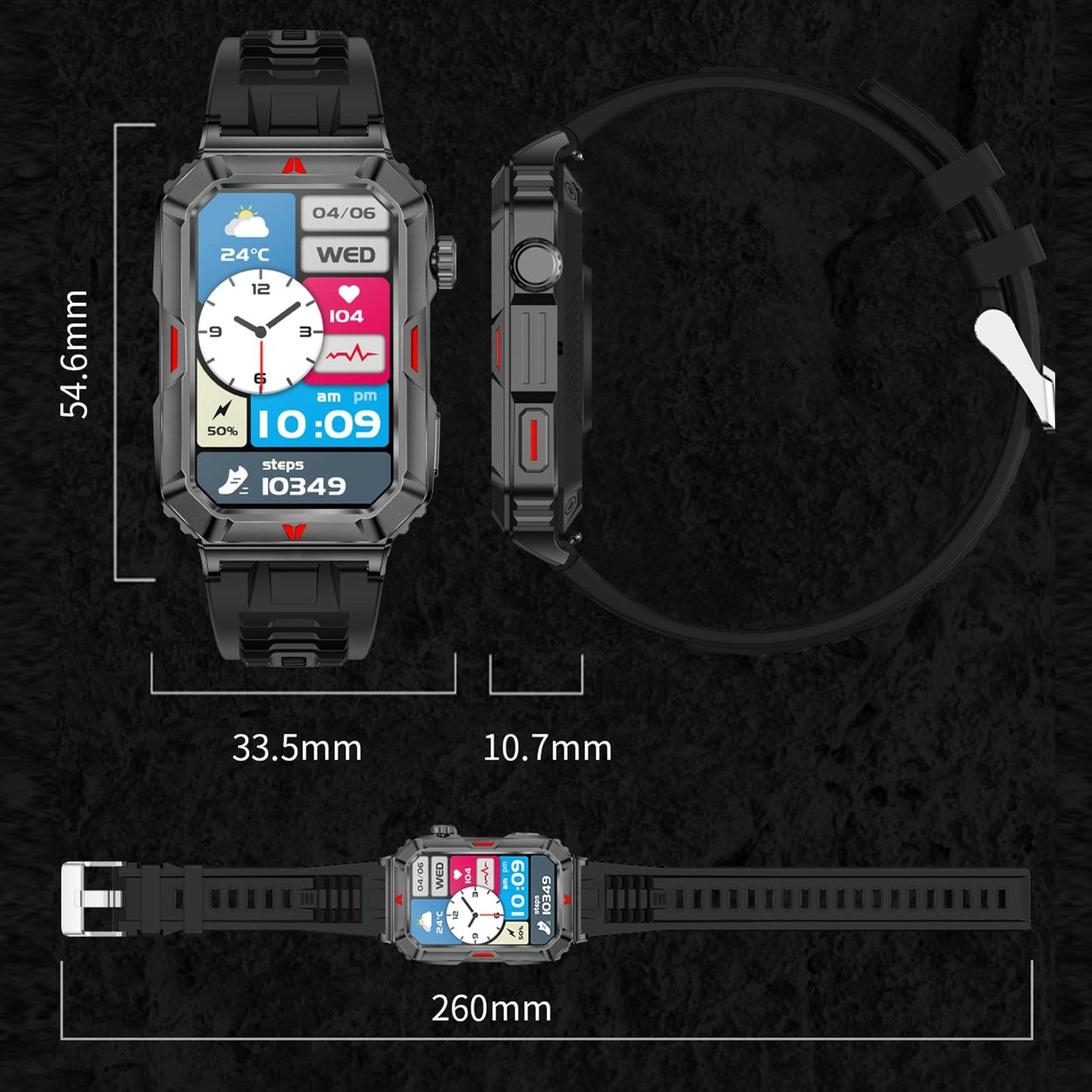 Smart Bracelet With Sleep Detection And Silicone Strap - Camo Black