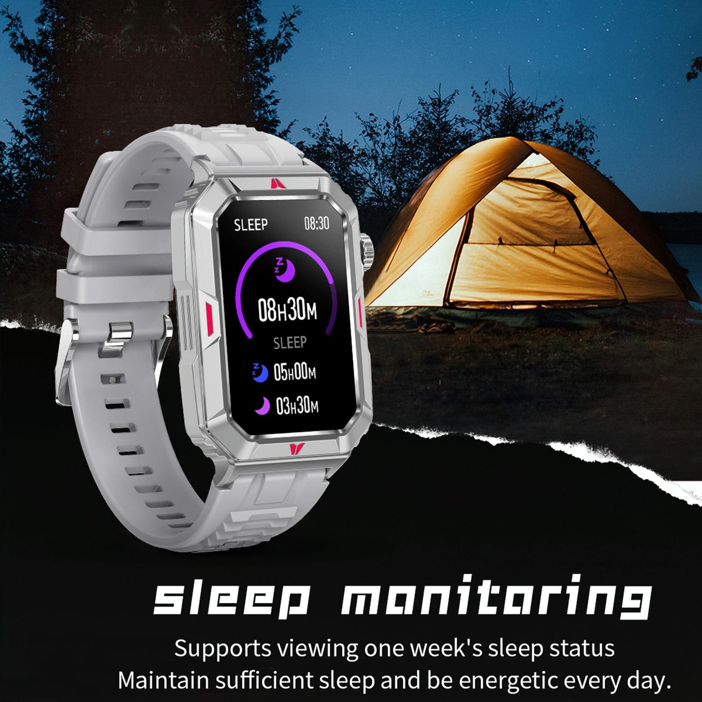 Smart Bracelet With Sleep Detection And Silicone Strap - Camo Black