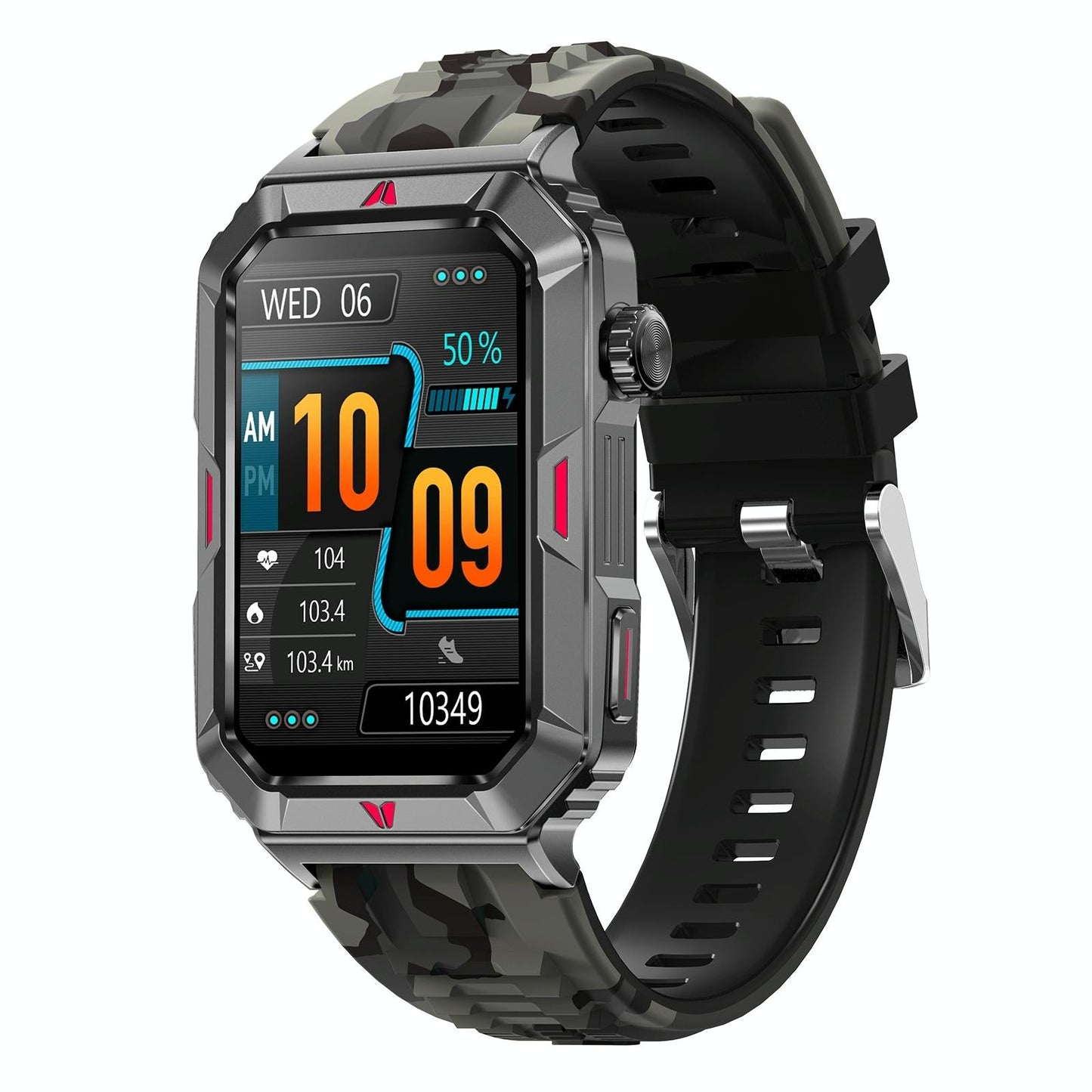 Smart Bracelet With Sleep Detection And Silicone Strap - Camo Black