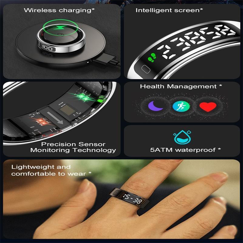 Smart Ring Heart Rate Blood Oxygen Sleep Sports Size 11 - Silver