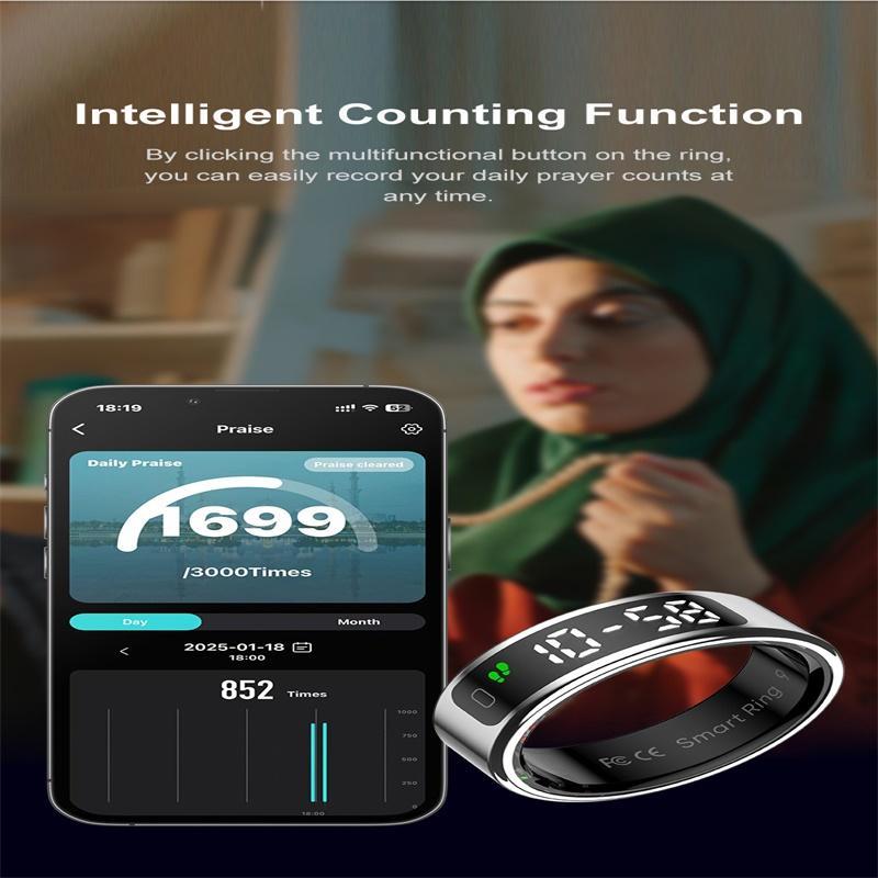 Smart Ring Heart Rate Blood Oxygen Sleep Sports Size 11 - Silver