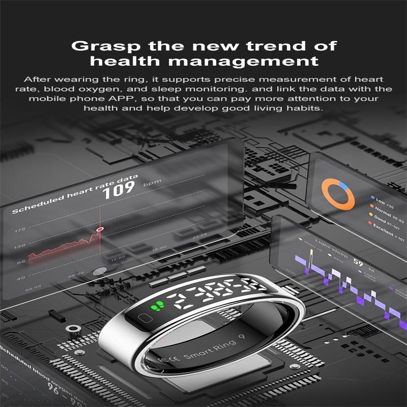 Smart Ring Heart Rate Blood Oxygen Sleep Sports Size 11 - Silver