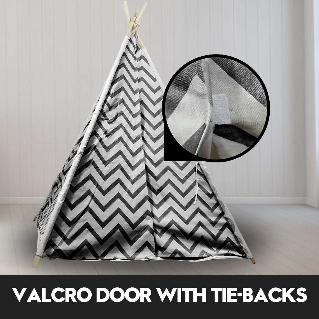 Giant Cotton Canvas Kids Teepee Wigwam Children Pretend Play Tent Indoor Outdoor Party - Black