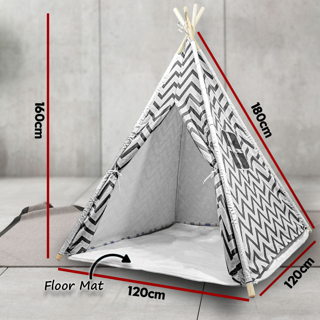 Giant Cotton Canvas Kids Teepee Wigwam Children Pretend Play Tent Indoor Outdoor Party - Black