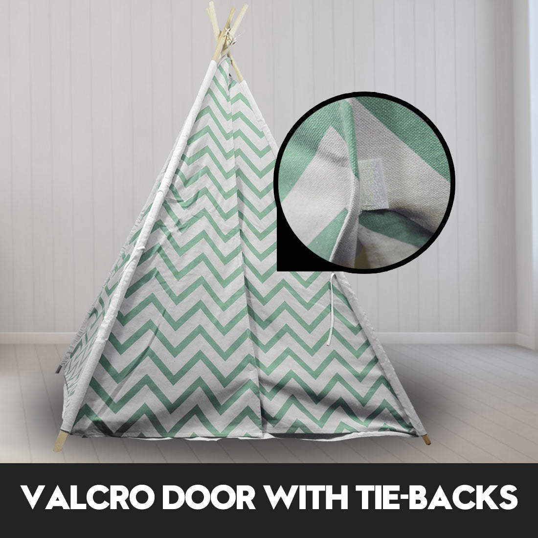 Giant Cotton Canvas Kids Teepee Wigwam Children Pretend Play Tent Indoor Outdoor Party - Green