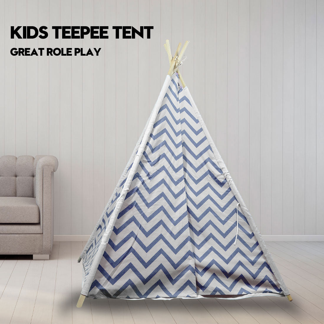 Giant Cotton Canvas Kids Teepee Wigwam Children Pretend Play Tent Indoor Outdoor Party - Navy