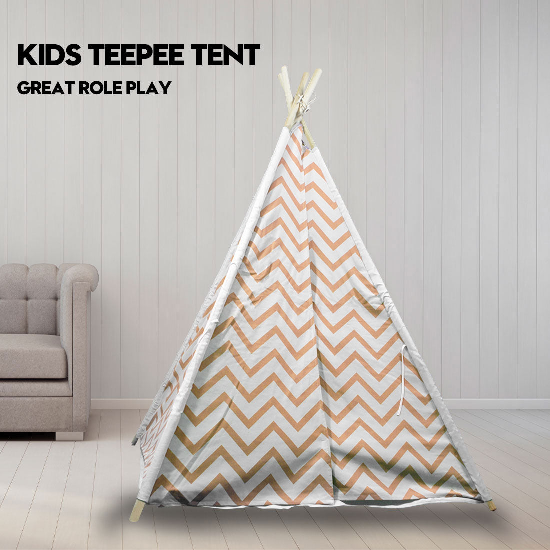 Giant Cotton Canvas Kids Teepee Wigwam Children Pretend Play Tent Indoor Outdoor Party - Orange