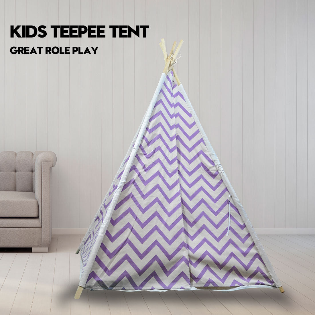 Giant Cotton Canvas Kids Teepee Wigwam Children Pretend Play Tent Indoor Outdoor Party - Purple