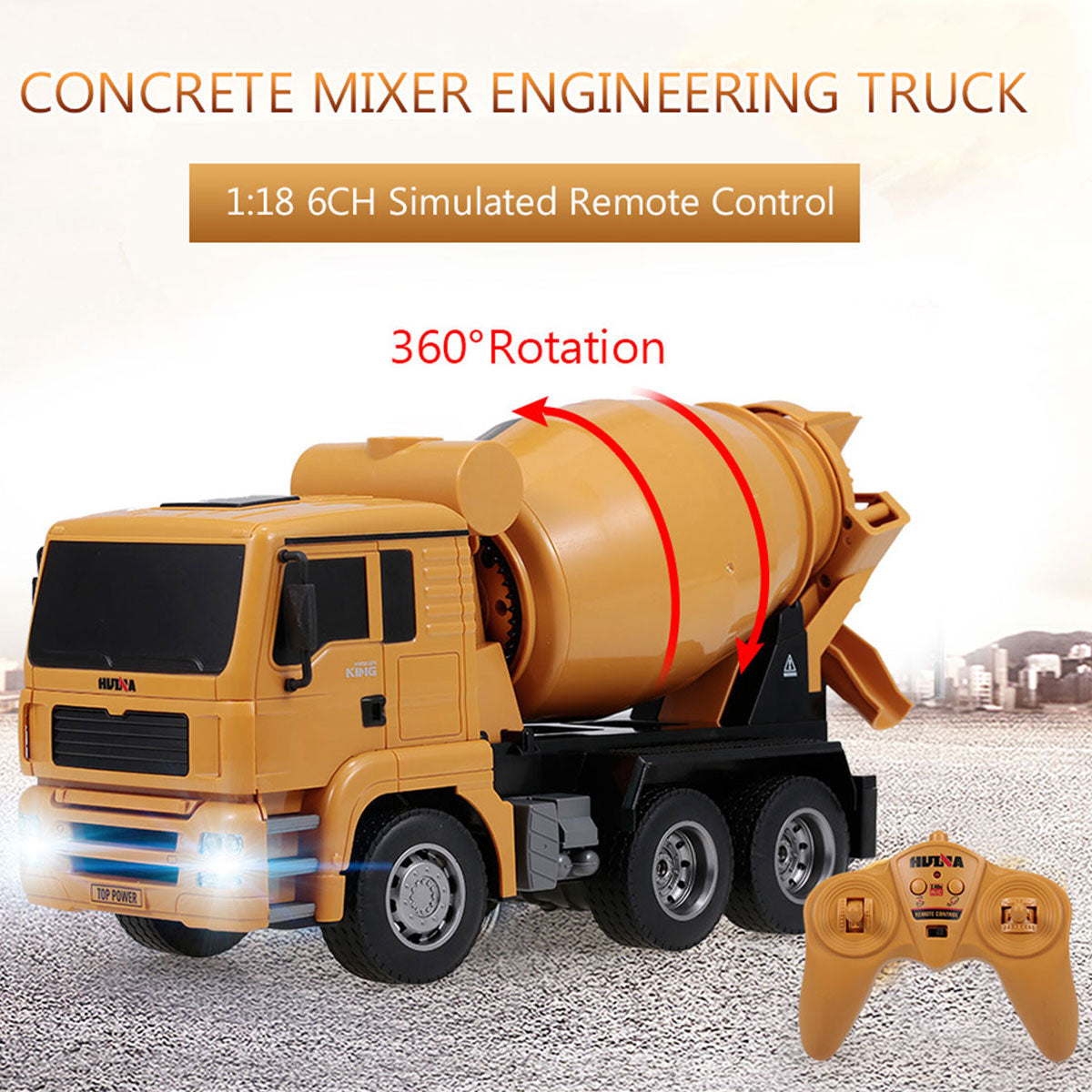 Huina 1/18 RC Engineering Construction Concrete Cement Mixer Truck Remote Control