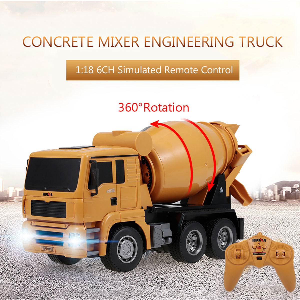 Huina 1/18 RC Engineering Construction Concrete Cement Mixer Truck Remote Control