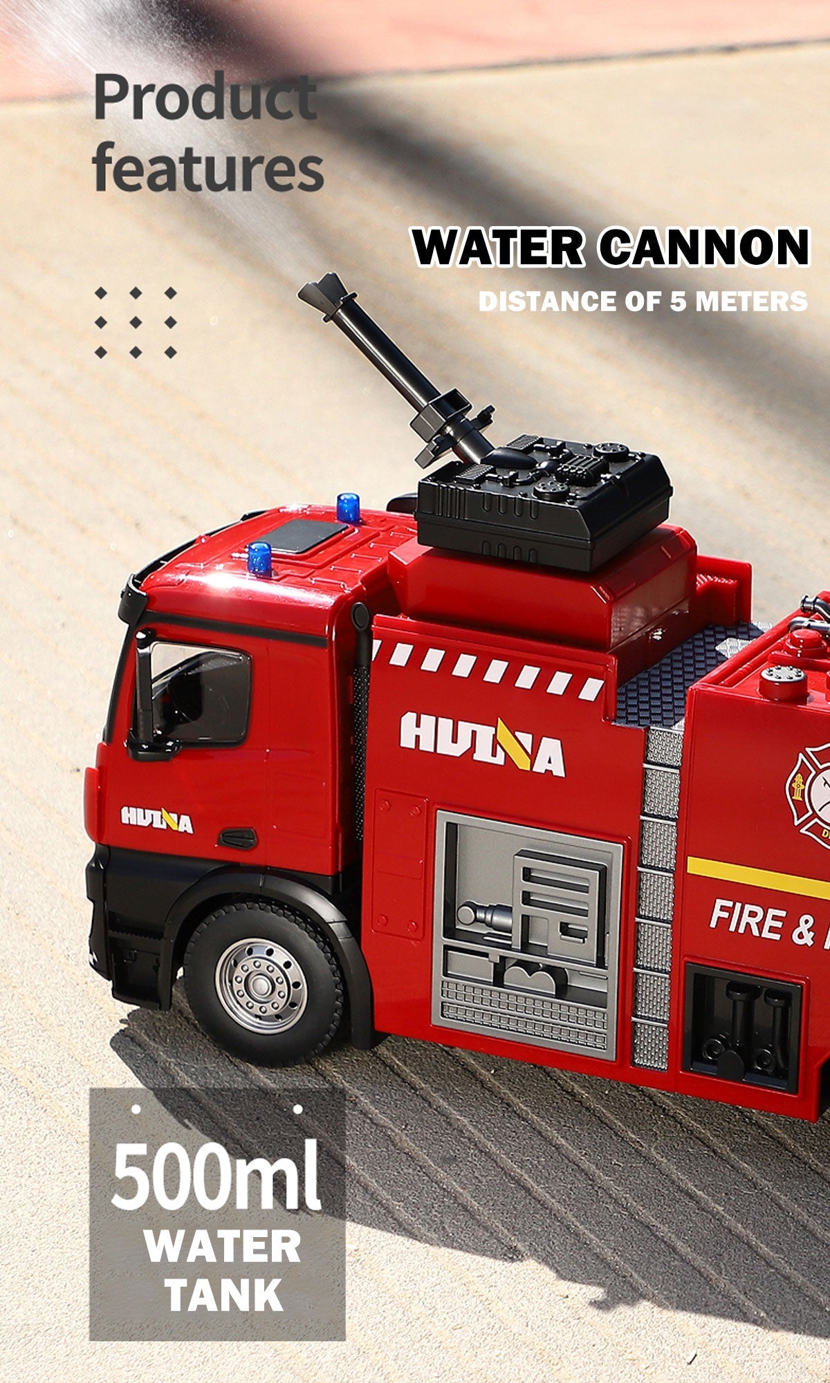Huina RC Fire Truck Toy Car Water Cannon Gun Construction Kids Toy