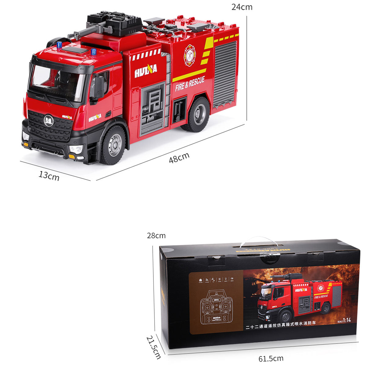 Huina RC Fire Truck Toy Car Water Cannon Gun Construction Kids Toy