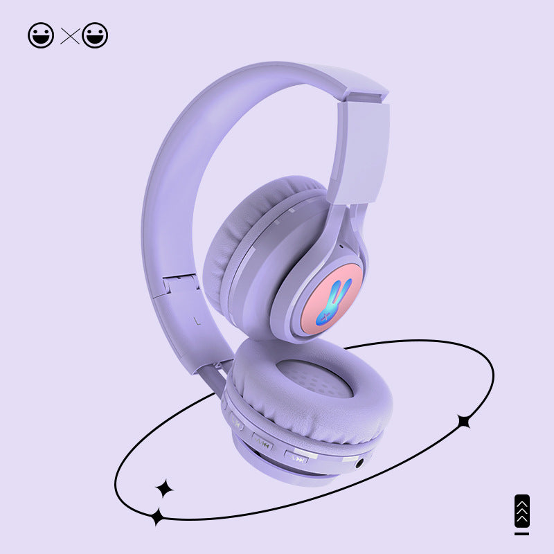 Purple Bunny Wireless Headphones - Glowing Logo, Bluetooth 5.0, 85dB Volume Limit Mode