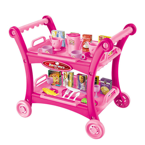 Pink Children's Pretend Play Kitchen Cart Set with Toys