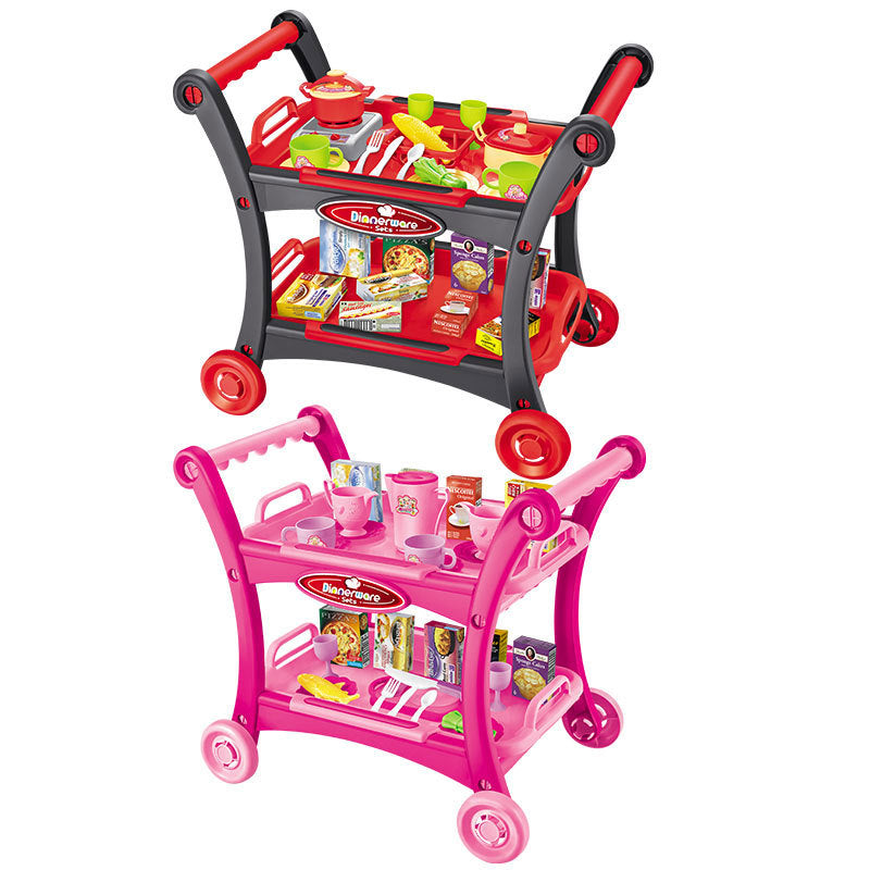 Pink Children's Pretend Play Kitchen Cart Set with Toys