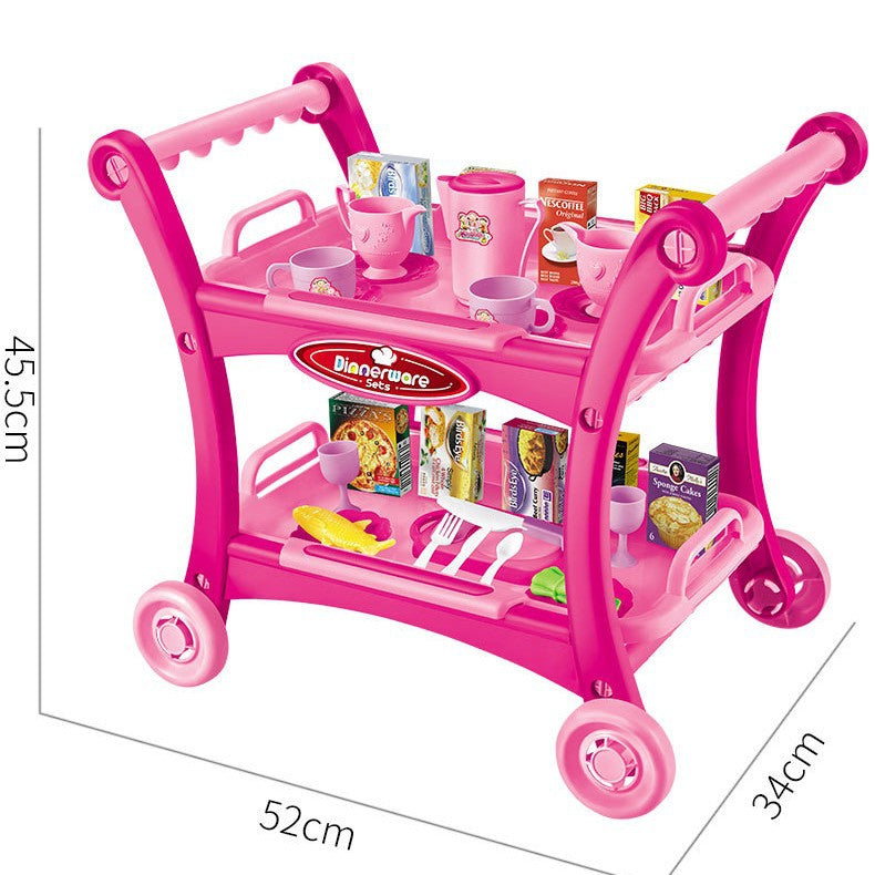 Pink Children's Pretend Play Kitchen Cart Set with Toys