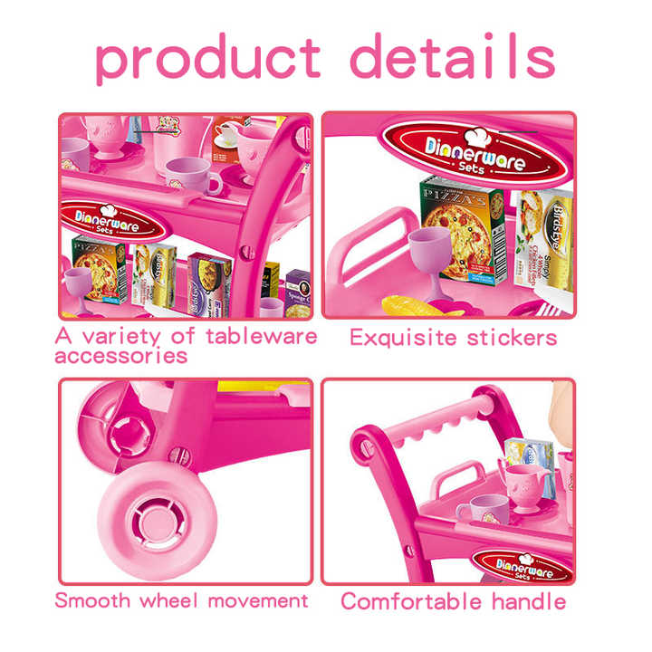 Pink Children's Pretend Play Kitchen Cart Set with Toys