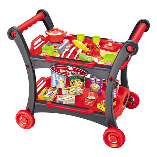 Red Children's Pretend Play Kitchen Cart Set with Toys