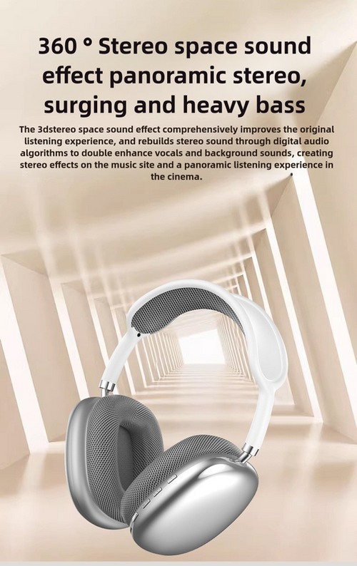 Silver Immersive 3D Audio Headphones - Wireless Over-Ear Comfort