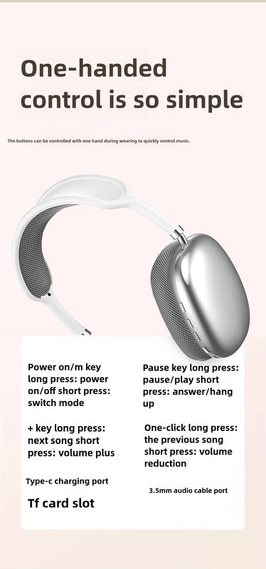 Silver Immersive 3D Audio Headphones - Wireless Over-Ear Comfort