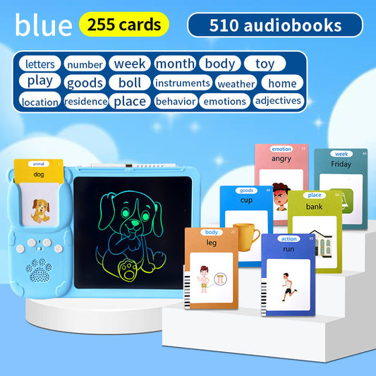 Blue (255 cards) Kids Interactive Early Education Toy: Combination Card Reader & LCD Drawing Board for Toddlers