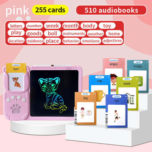 Pink (255 cards) Kids Interactive Early Education Toy: Combination Card Reader & LCD Drawing Board for Toddlers