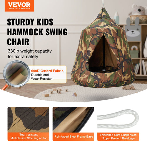 VEVOR Hanging Tree Tent, 330 LBS Capacity Hanging Tent Swing for Indoor and Outdoor Hammock Sensory Swing Chair w/LED