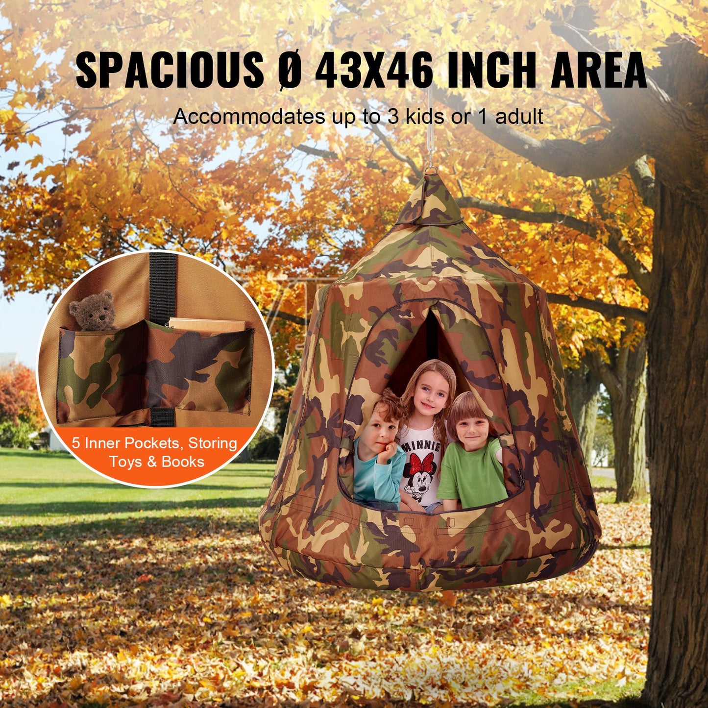 VEVOR Hanging Tree Tent, 330 LBS Capacity Hanging Tent Swing for Indoor and Outdoor Hammock Sensory Swing Chair w/LED